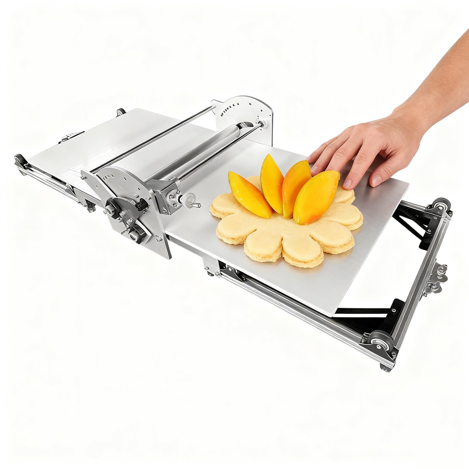 Laminadora de Pasta Plegable, Eléctrico de Acero Inoxidable, para Mostrador, con Grosor Ajustable, Máquina de Pasta Fresca, Ideal para Preparar Masa de Hojaldre de Panadería, Equipo Panadería