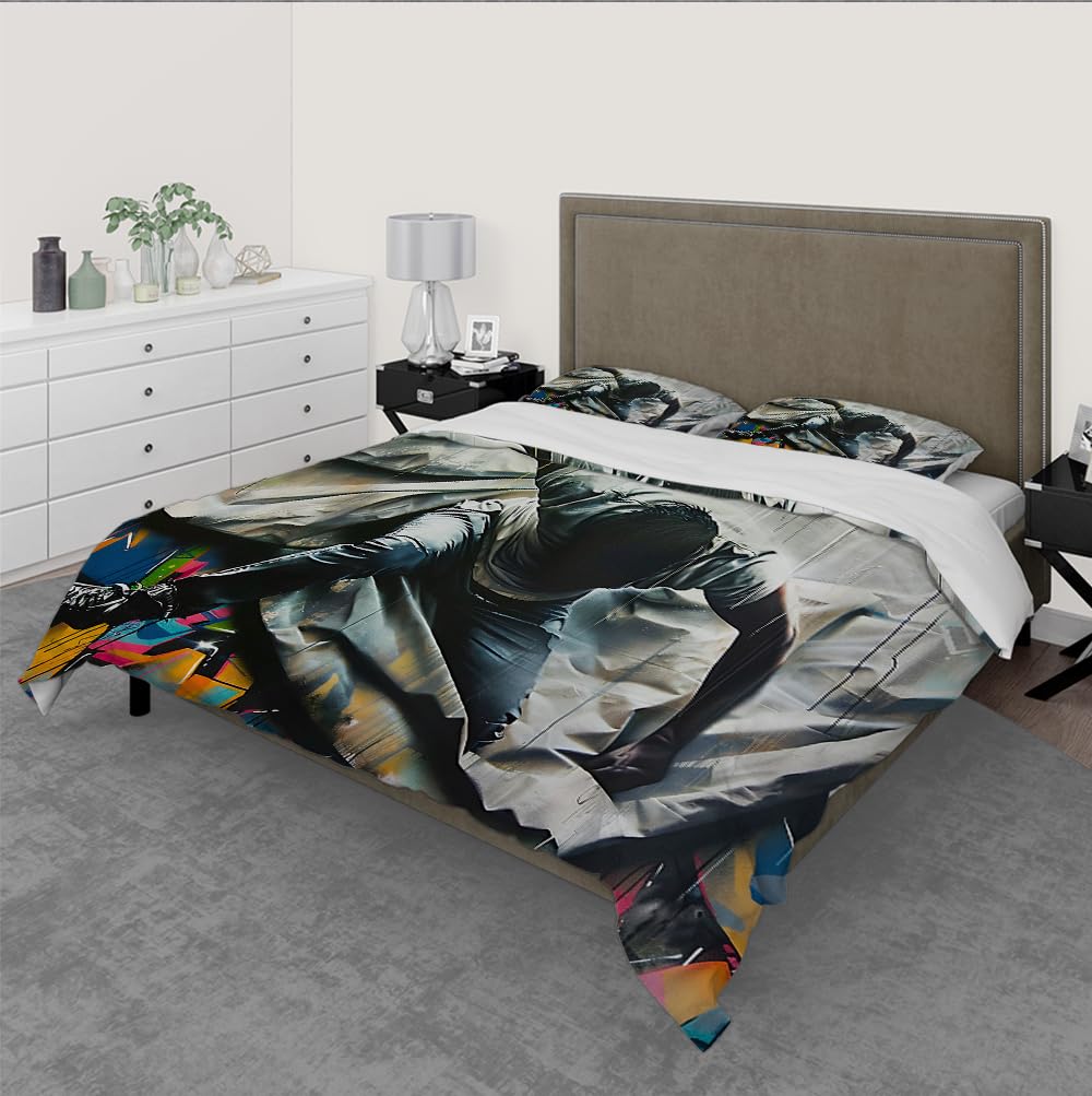 Juego Ropa Cama Moderna Funda edredón para Graffiti en Acuarela para Chicos Conjunto Fundas para edredones Hip Hop decoración Dormitorio para Adolescentes Moda Ropa Cama 3 Piezas 160x200cm