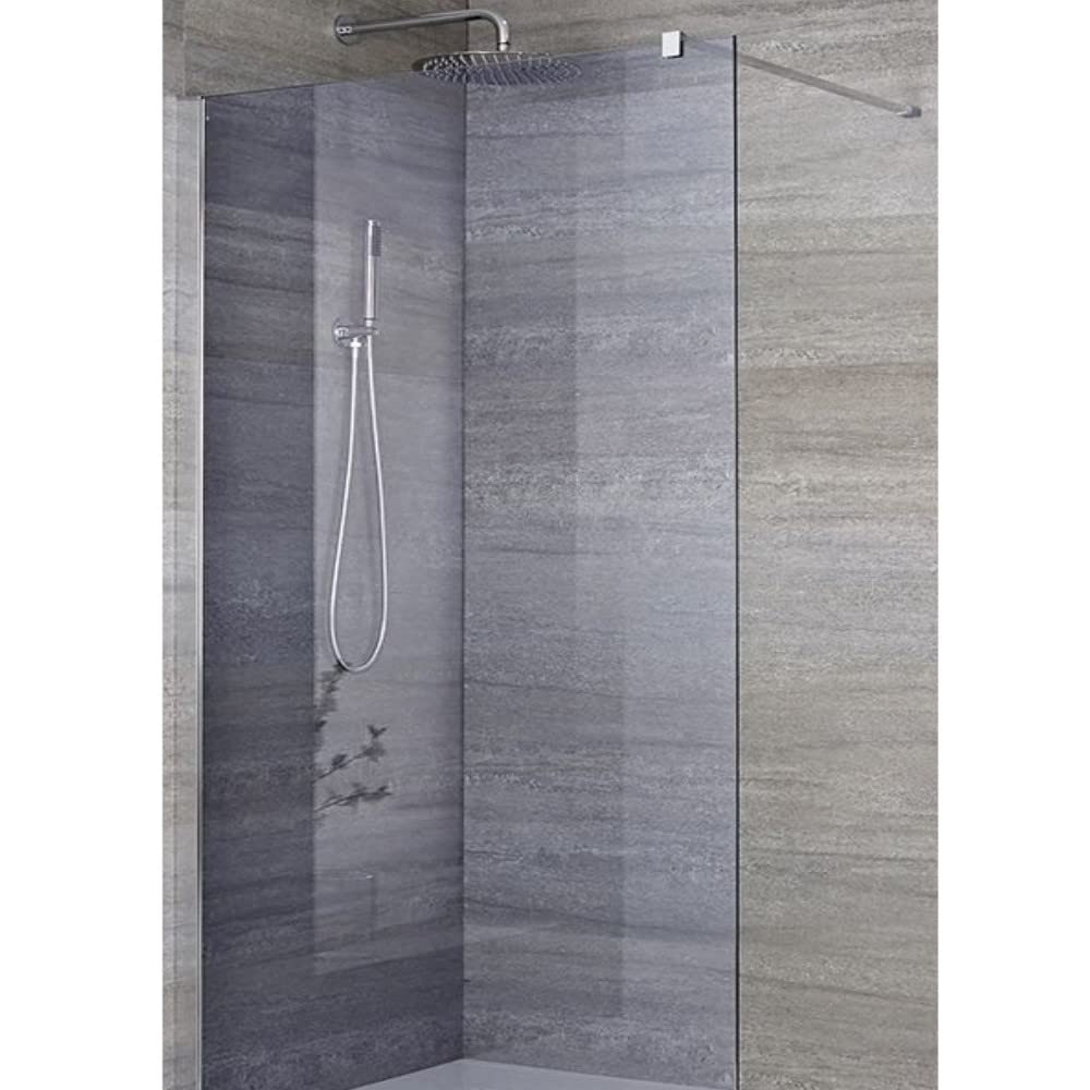 Milano Portland Chrome Smoked Glass Frameless Shower Enclosure 800mm Linear Drain - 1400mm