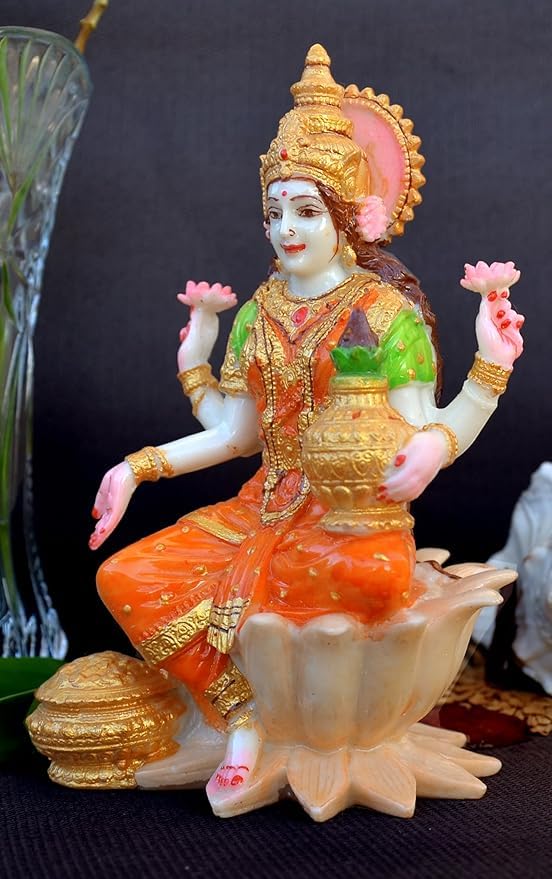 Image of Polyresin Marble dust Laxmi Ji Murti forbest for Diwali Decor Pooja Room I Home Temple Decoration (Size :: 7 x 4)