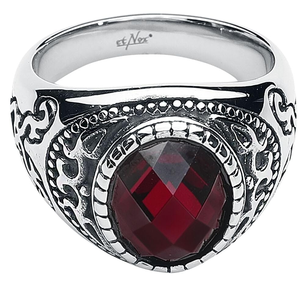 etNox hard and heavy Dark Ruby Unisex Anillo plateado/rojo acero inoxidable