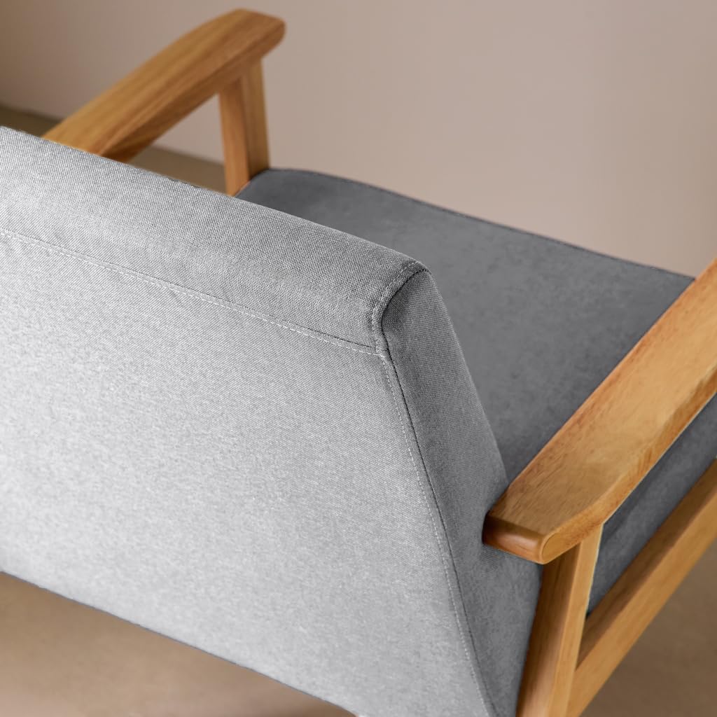 Poltrona scandinava in legno e tessuto, Isak, Grigio chiaro, 64x69.5x73 cm
