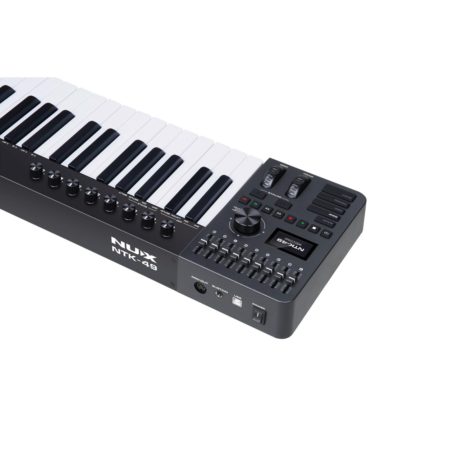 NU-X NTK-49 MIDI-Steuerungstastatur mit 49 Tasten, 4 Oktaven, Desktop-freundlicher multifunktionaler MIDI-Controller, Cubase LE im Lieferumfang enthalten, halbgewichtete Tasten, Pitch- und
