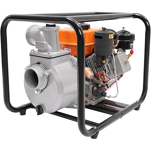 4-Stroke Diesel Engine Water Pump Diesel Powered Water Pump Trash Pumps Pumping machine for Farmland Agriculture 2.3KW 196CC 168F (3-Inch)