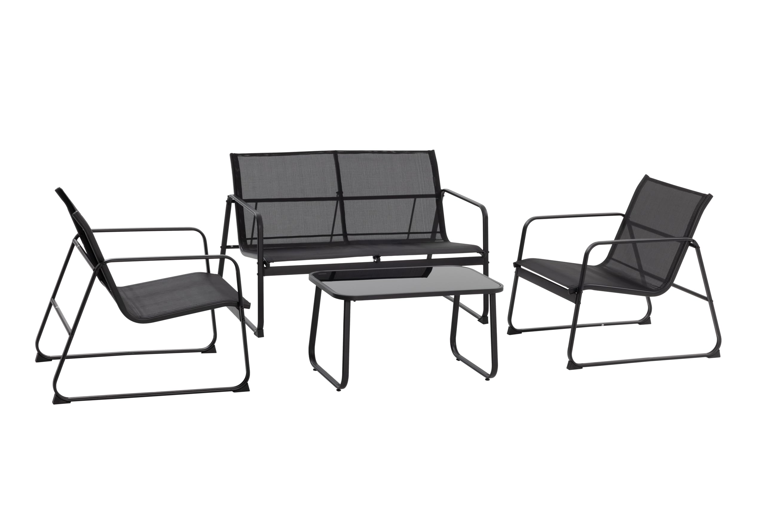 Tarrington House Conjunto de Muebles de Exterior, 4 Piezas, Acero/Textil, 2 Sillones, 1 Sofá de 2 Plazas, 1 Mesa de Centro, para Jardín y Terraza, Negro