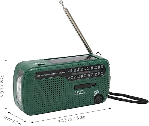 Miniatura 6 de Linterna de emergencia, radio solar de manivela AM FM SW1 SW2 camping linterna LED multibanda camping radio de emergencia para exteriores (verde)