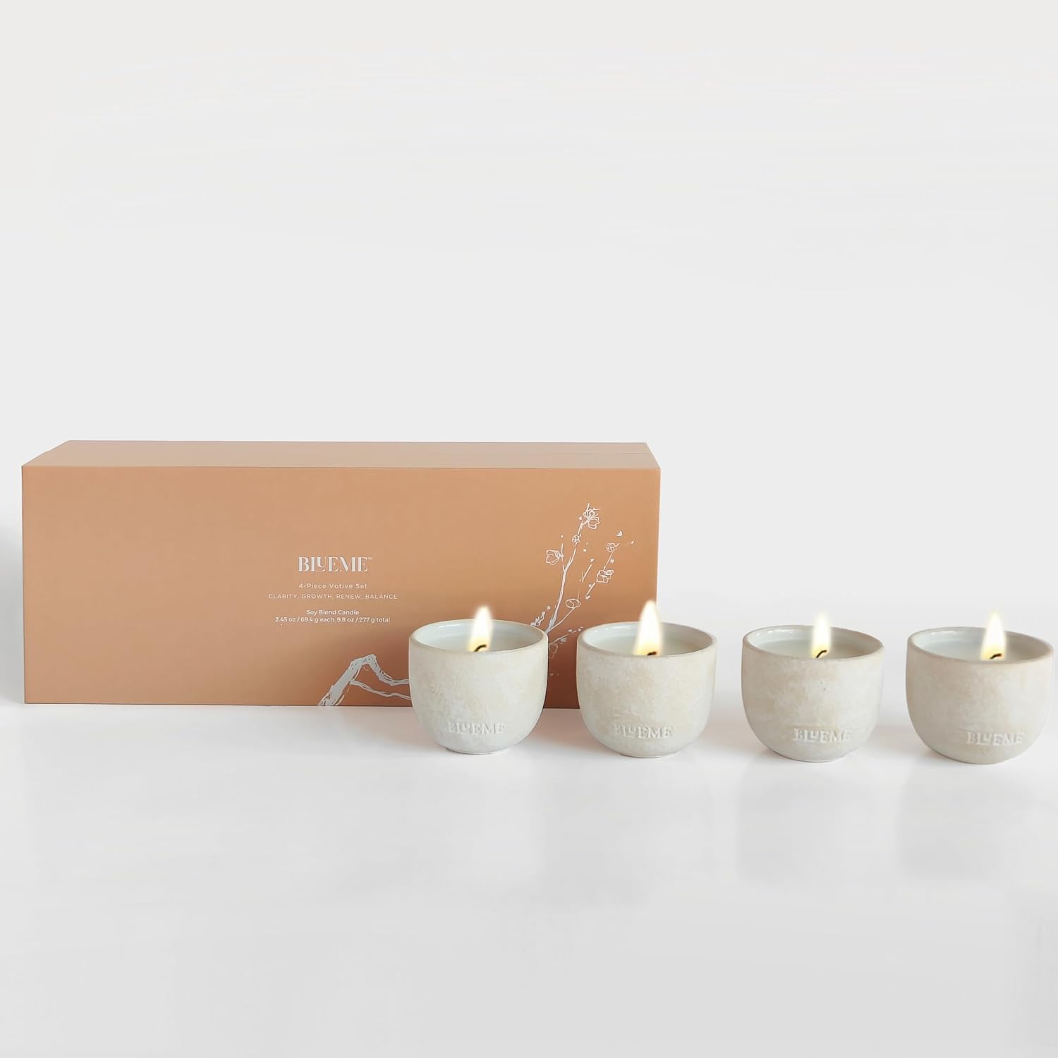 Blueme - Mothers Day Votive Gift Set of 4 Candles | Balance, Focus, Nostalgia, and Renew | 4pk - Wellness, Travel Size, Sustainable, Contains Essential Oil, Soy-Wax Blend | Votive 2oz