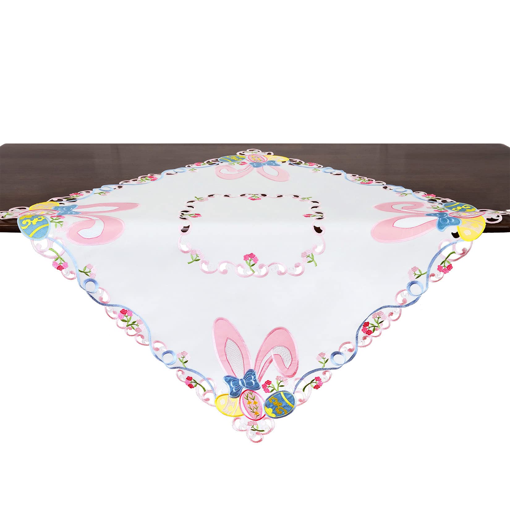 Grelucgo Embroidered Easter Bunny Square Tablecloth (34 x 34 inch)