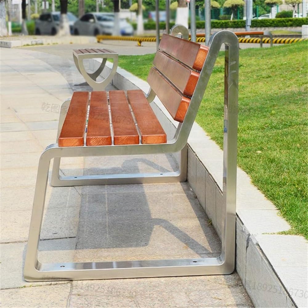 Asientos de jardín Banco de Acero Inoxidable for Exteriores, Asiento Trasero for Ocio en jardín, Silla Doble Larga Madera