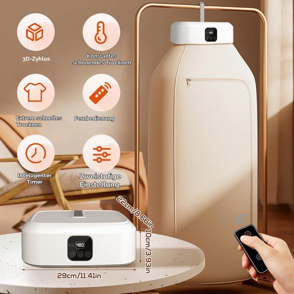 NAVESO Tragbarer Mini Wäschetrockner, Mini Wäschetrockner Wärmepumpentrockner, Wäschetrockner Klein, Tragbarer Mini Trockner, Portable Dryer mit 1-8H Timing, Fernbedienung & UV-Sterilisation, Faltbar