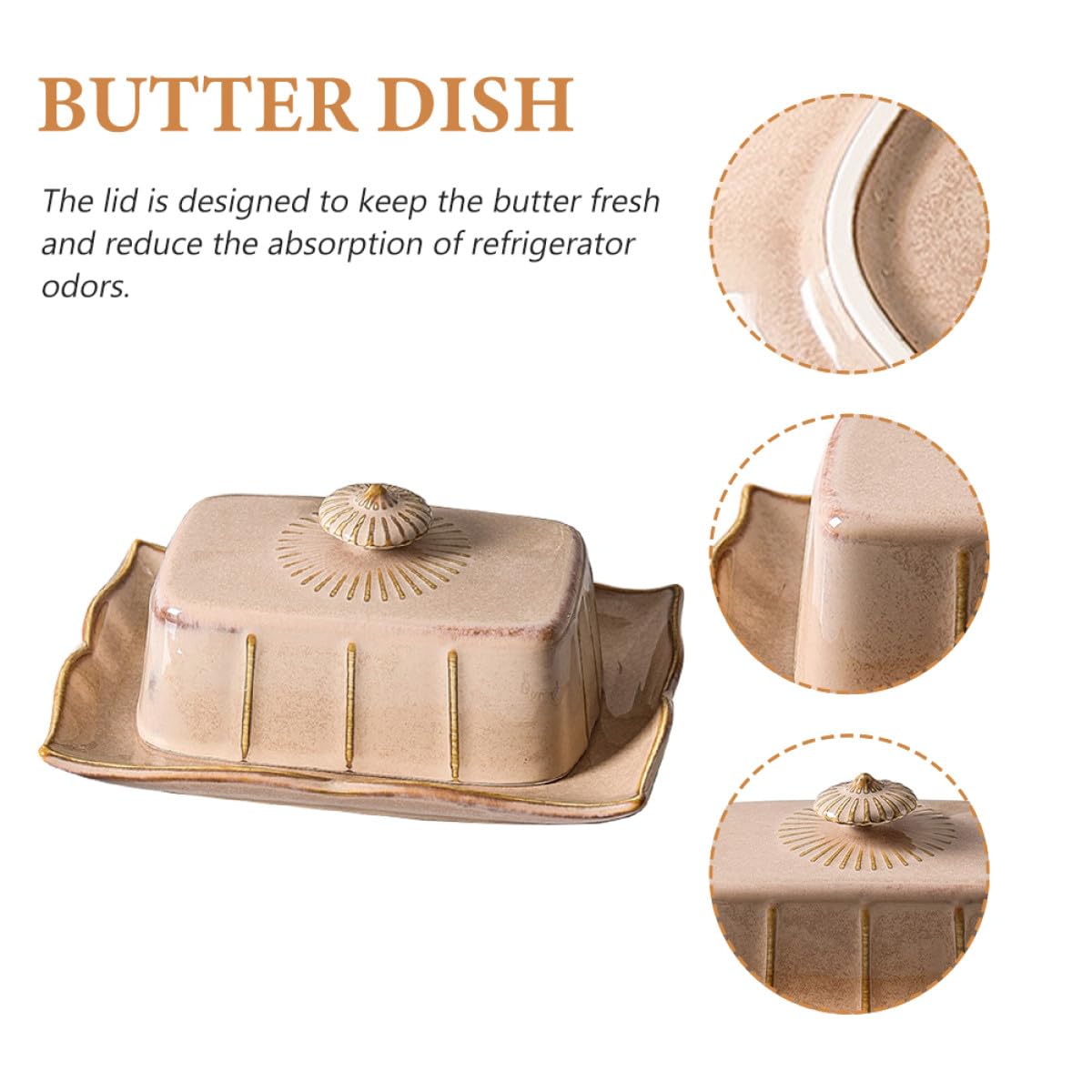 VALICLUD Beurrier Plat à Beurre Rectangulaire Khaki en Céramique avec Couvercle Conserve la Fraîcheur et Réduit Odeurs pour Maison et Restaurants au Réfrigérateur
