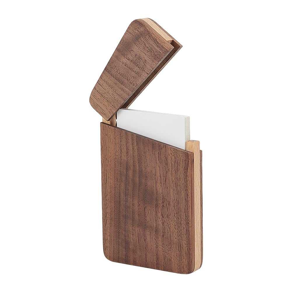 CRAFTYMELODY Wood Business Card Holders Rectangle Wooden Card Boxes Portable Slim Name Cards Holders Credit Cards Pockat Storage Accessories with Closure for Men Women Workspace Organizers