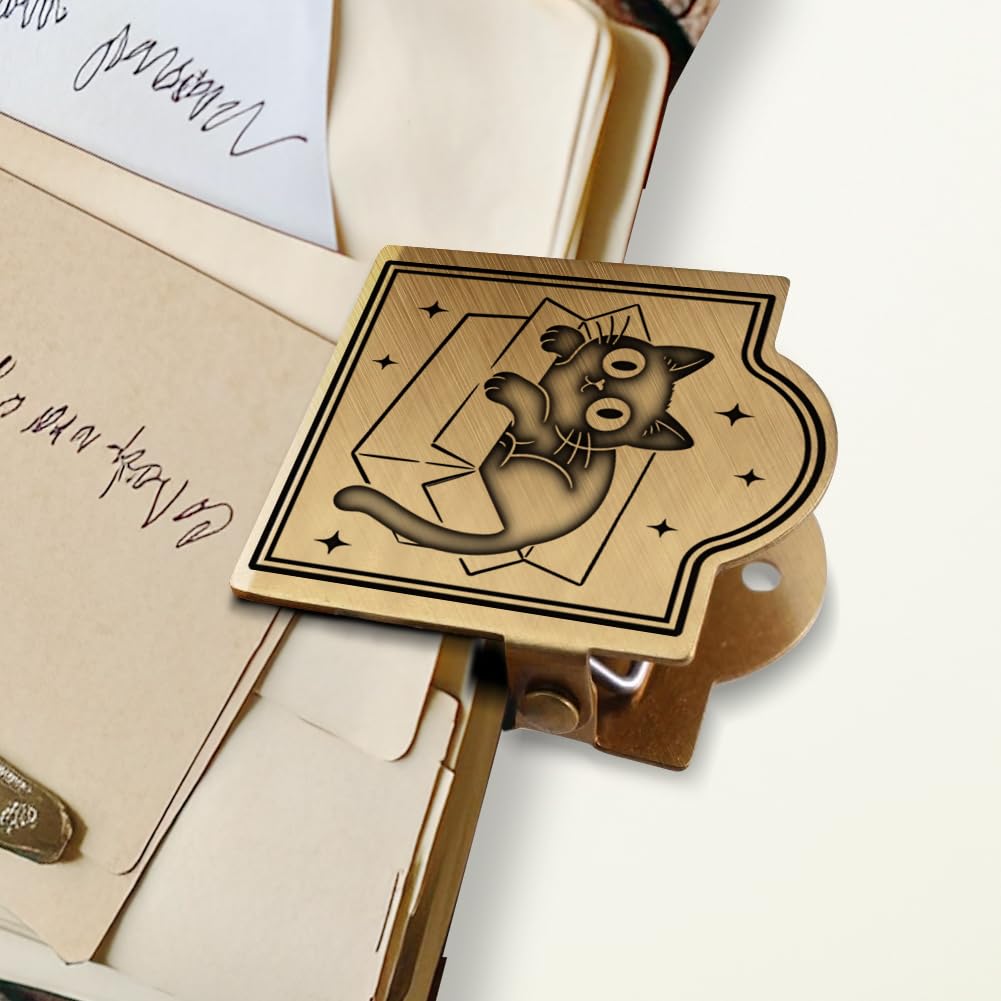 ANATTASOUL Lazy Cat Brass Travel Journal Clip for Notebook,Bookmark โ image 1
