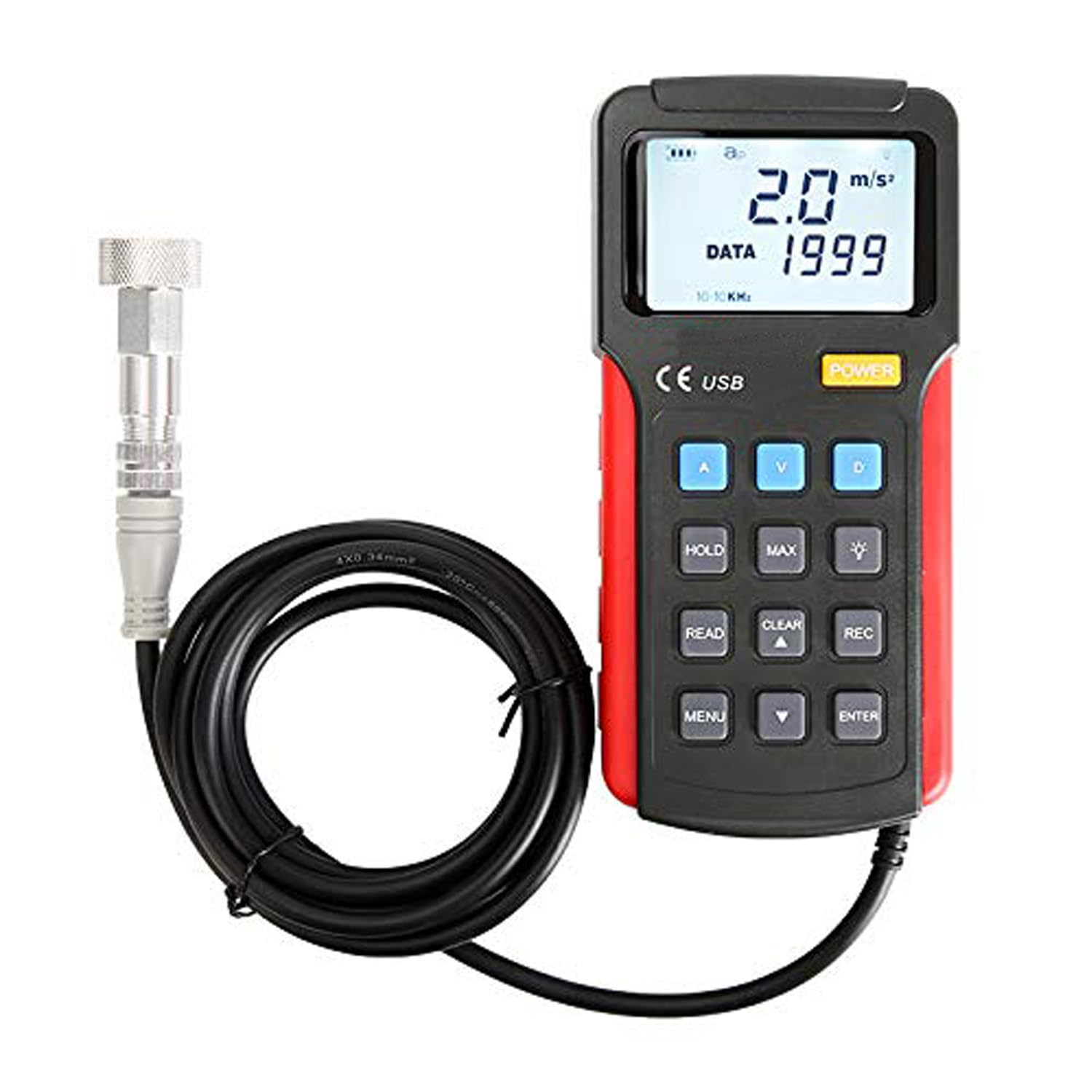 Handheld Vibration Meter,Digital Vibration Analyzer with LCD Backlight Display, USB Interface Portable Handheld Mini Vibration Tester for Testing Motors, Fans, Pumps, Compressors