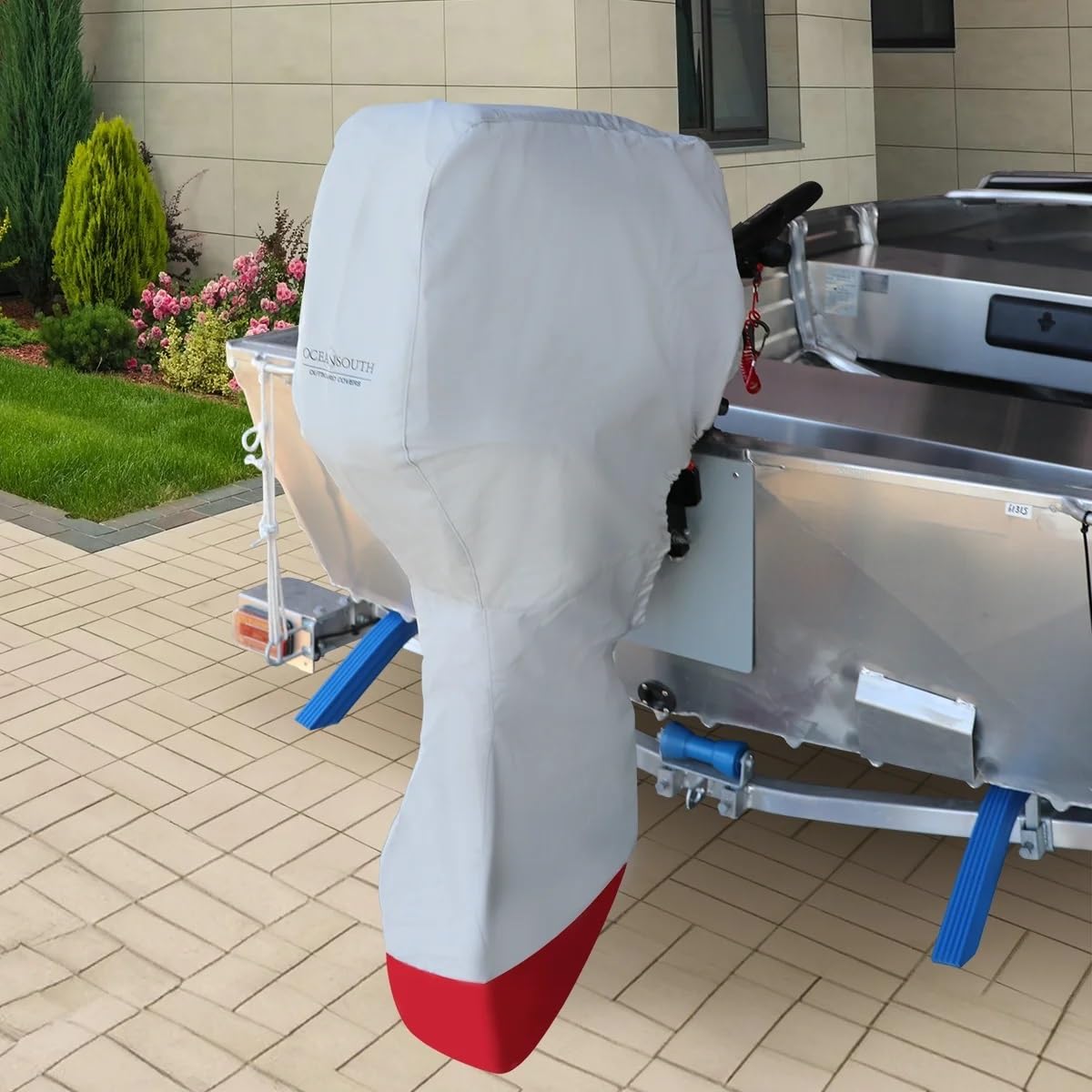 Oceansouth Universal-Vollabdeckung für Außenbordmotoren – 135–250 PS, Grau, Atlas Marine-Polyester 340 g/m², Wasserabweisend, UV-beständig, Reißverschluss mit Kordelzug