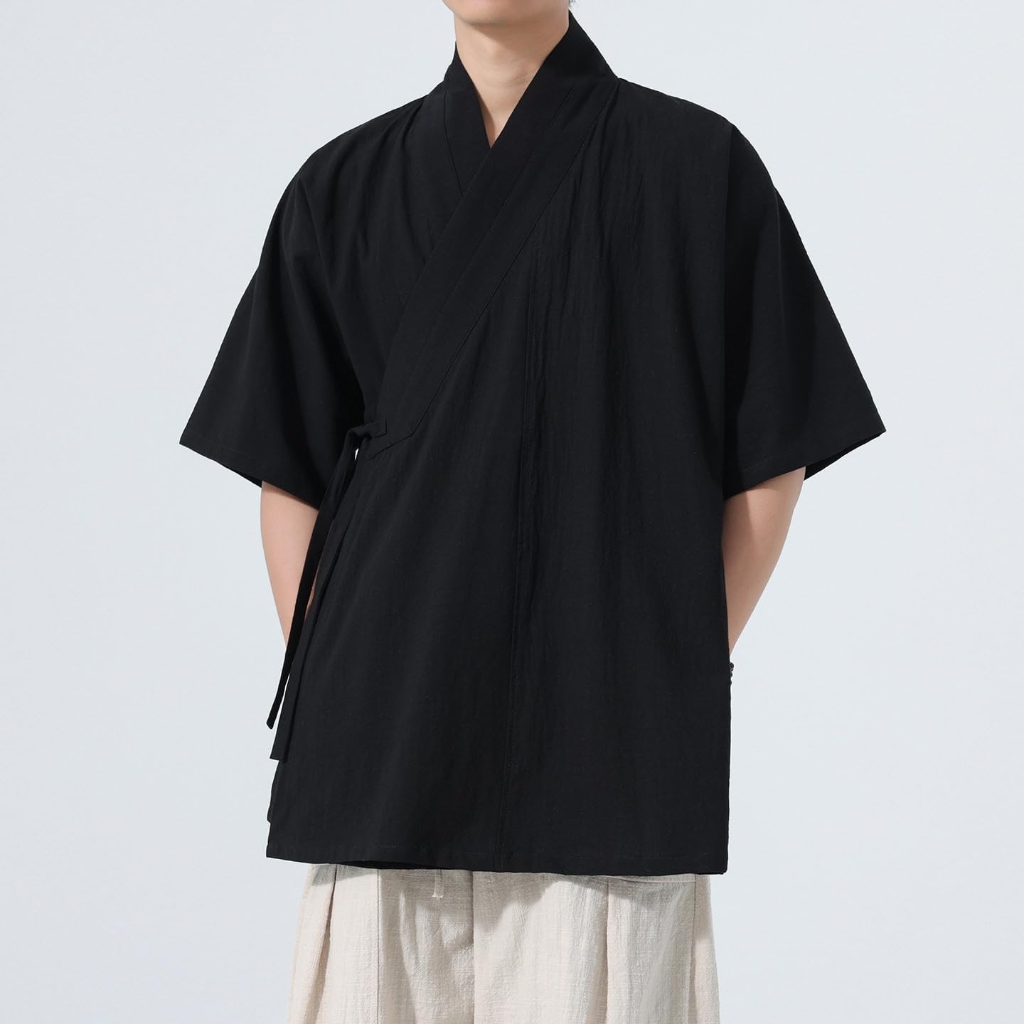 Men's Summer Japanese Vintage Long Cardigan Cotton Linen Tang Suit Hanfu