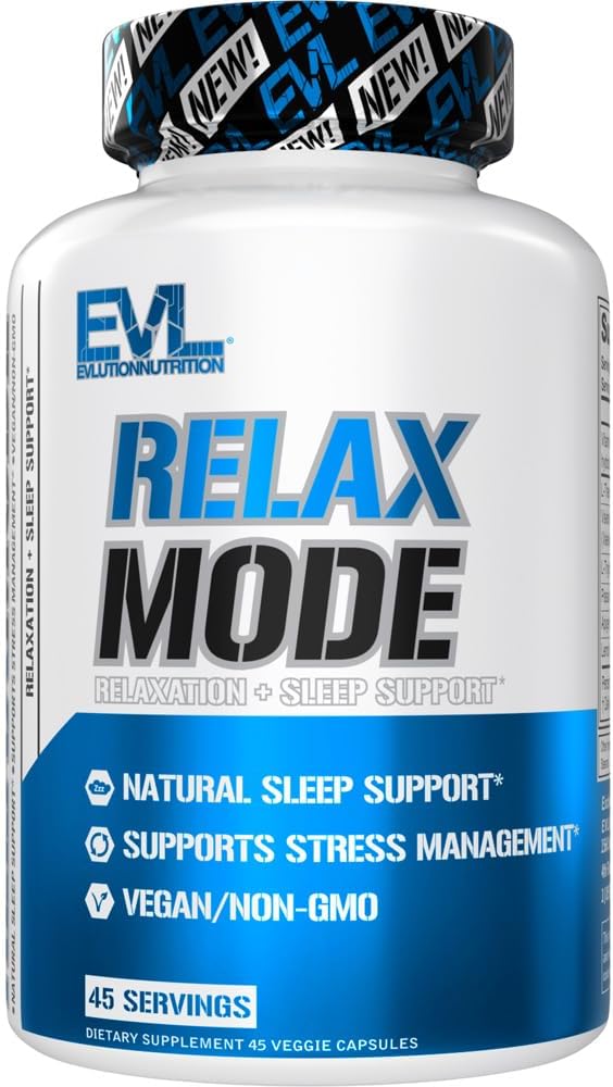 Evlution Evlution Nutrition RelaxMode - Natural Sleep Support - with L-Theanine, Valerian Root Extract & More - Vegan & Non-GMO - Dietary Supplement - 45 Servings - 45 Veggie Capsules
