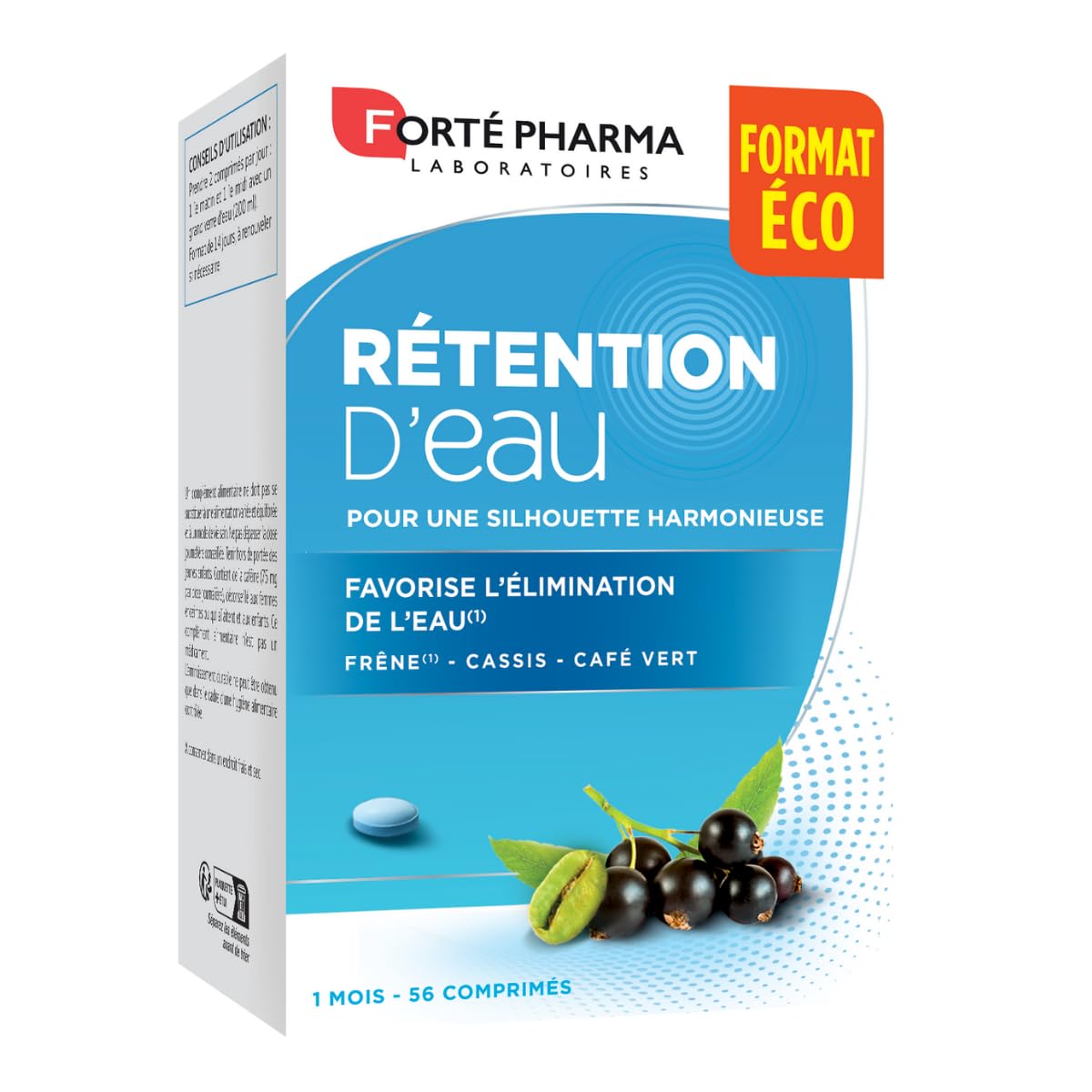 Forté Pharma - Rétention d'eau - Minceur perte de poids, Draineur, Antioxydant, brule graisse - Frêne, Cassis, Café Vert, Sélénium, Vitamines B, Grenade - 2/jour, 28 jours