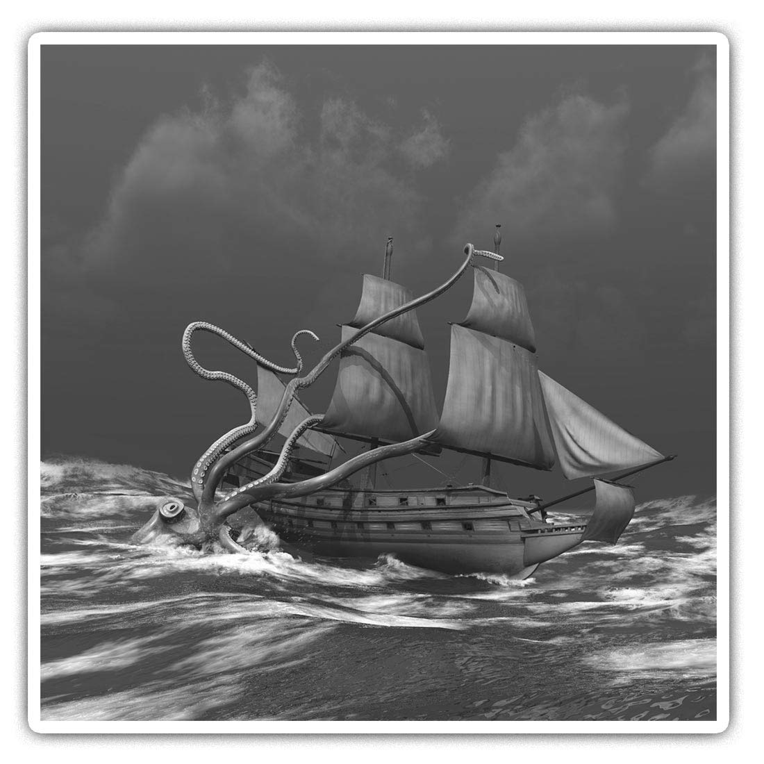 2 x 10cm Square Vinyl Stickers - Sea Monster Kraken Ship Attack Decals 37463