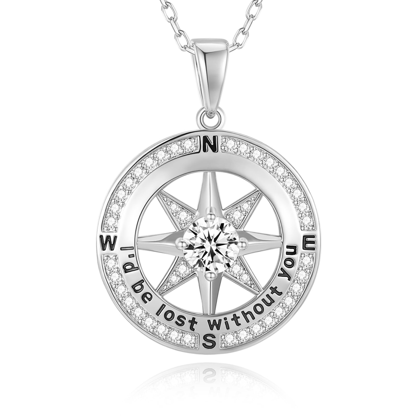 - Compass Necklace for Women Jewelry For Her White Gold and Yellow Gold I'd Be Lost Without You(18k Real Gold Filled With S925)