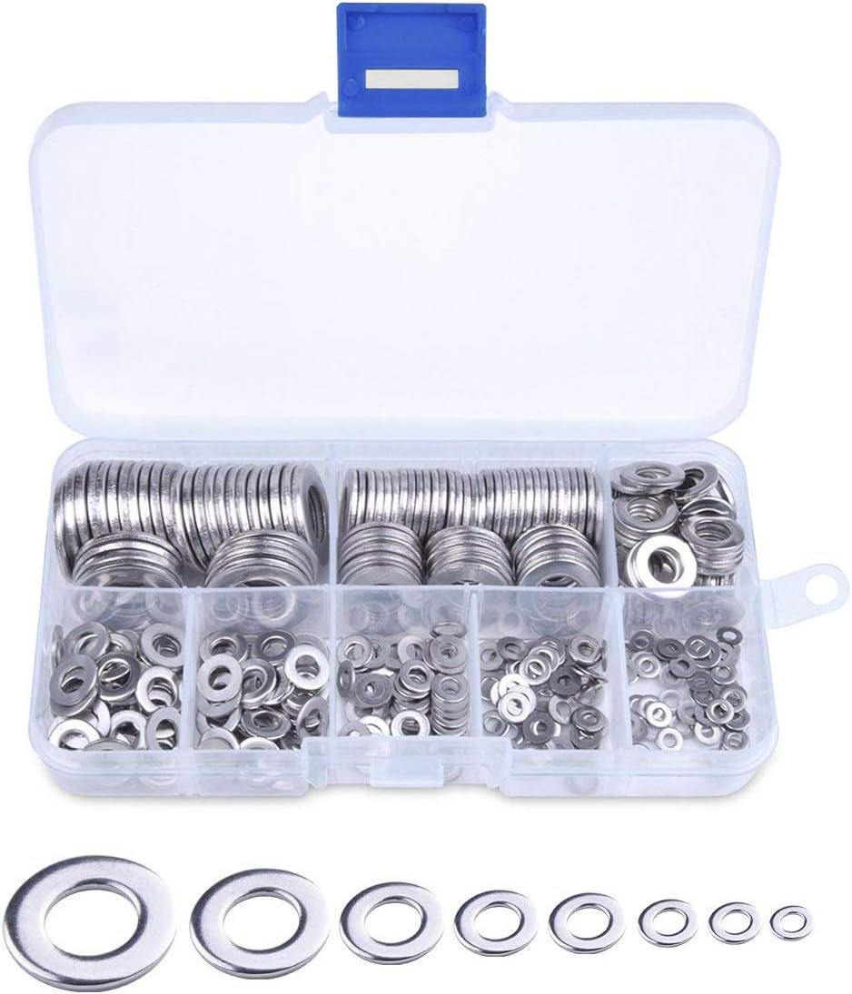 Tap Washers Kit, AOBETAK 8 Size Penny Assorted Stainless Steel Repair Washers, 360 PCS O Ring Washers Set, Flat Plumbing and Locking Washers (M2 M2.5 M3 M4 M5 M6 M8 M10)