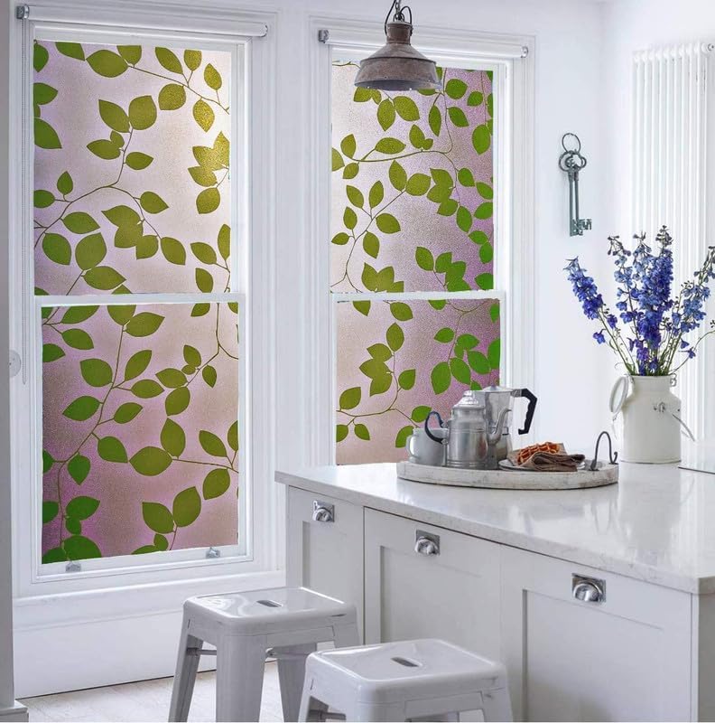 Image of Green Leaf Printed GlassFilm Window Film Window Sticker Glass stickerFor Privacy, Sun Control, Decor for Home, Office & Bathroom (16 Inch X 72 Inch)