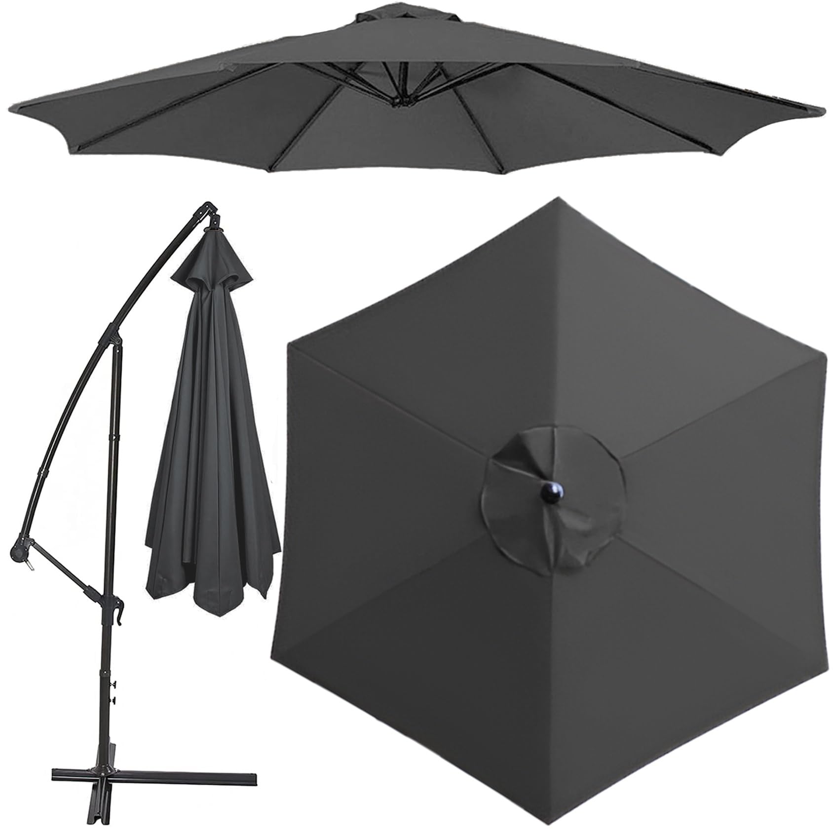 Replacement 8 Arms 6 Arms Sun Umbrella Cloth 6.5'/8.8'/9.8' (200cm/270cm/300cm) Parasol Replacement Canopy Replacement Parasol Fabric Cover For Garden Umbrella(Color:Gray,Size:3.0 m(9.8ft)-6 Arms)