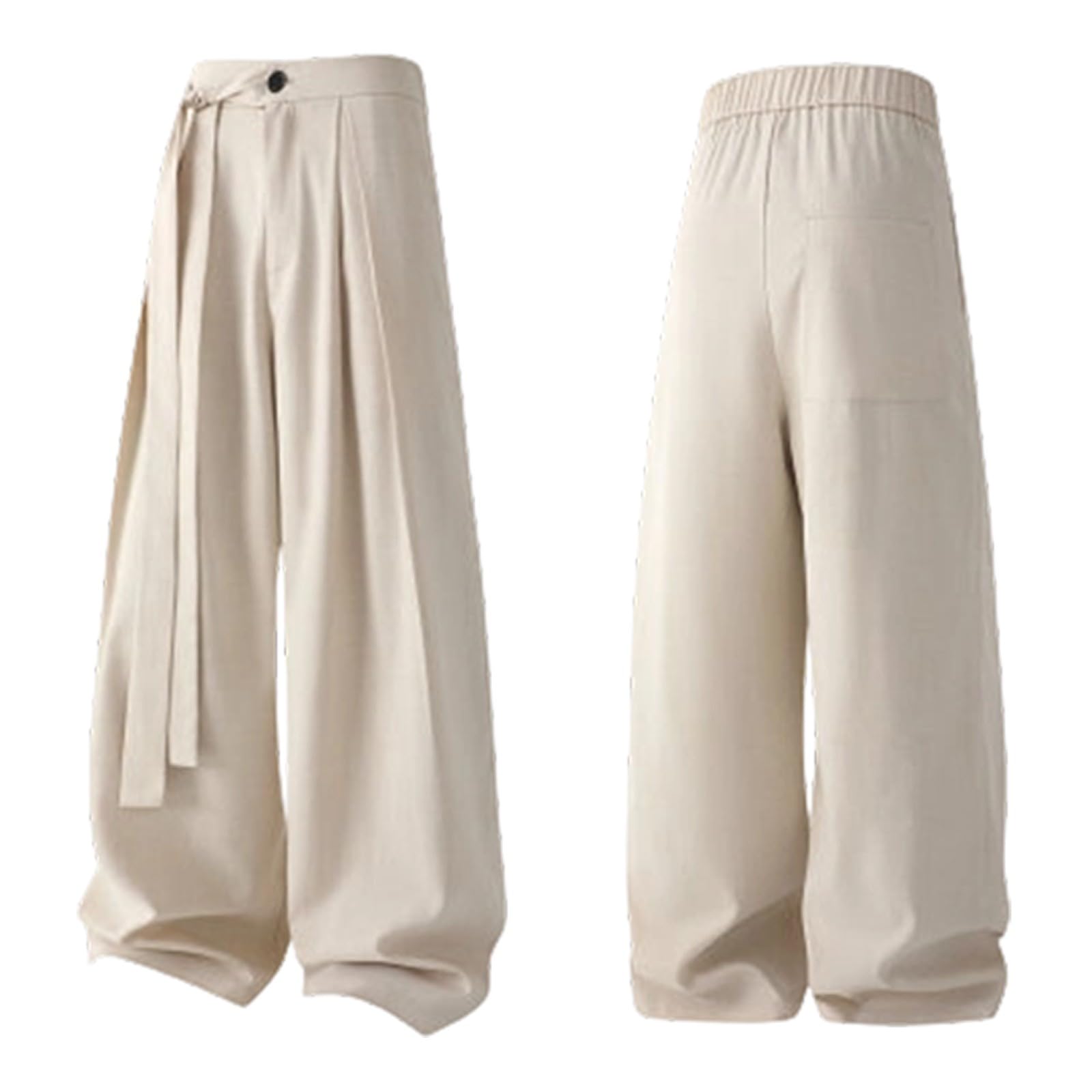 Pantalón Hombre de Lino y Algodón con Cintura EláStica y Cordón Pantalones Ligeros Ajuste Holgado Pantalón Hakama de Kung Fu de Seda de Hielo con Dobladillo Ancho Kimono Wushu Pantalones Anchos
