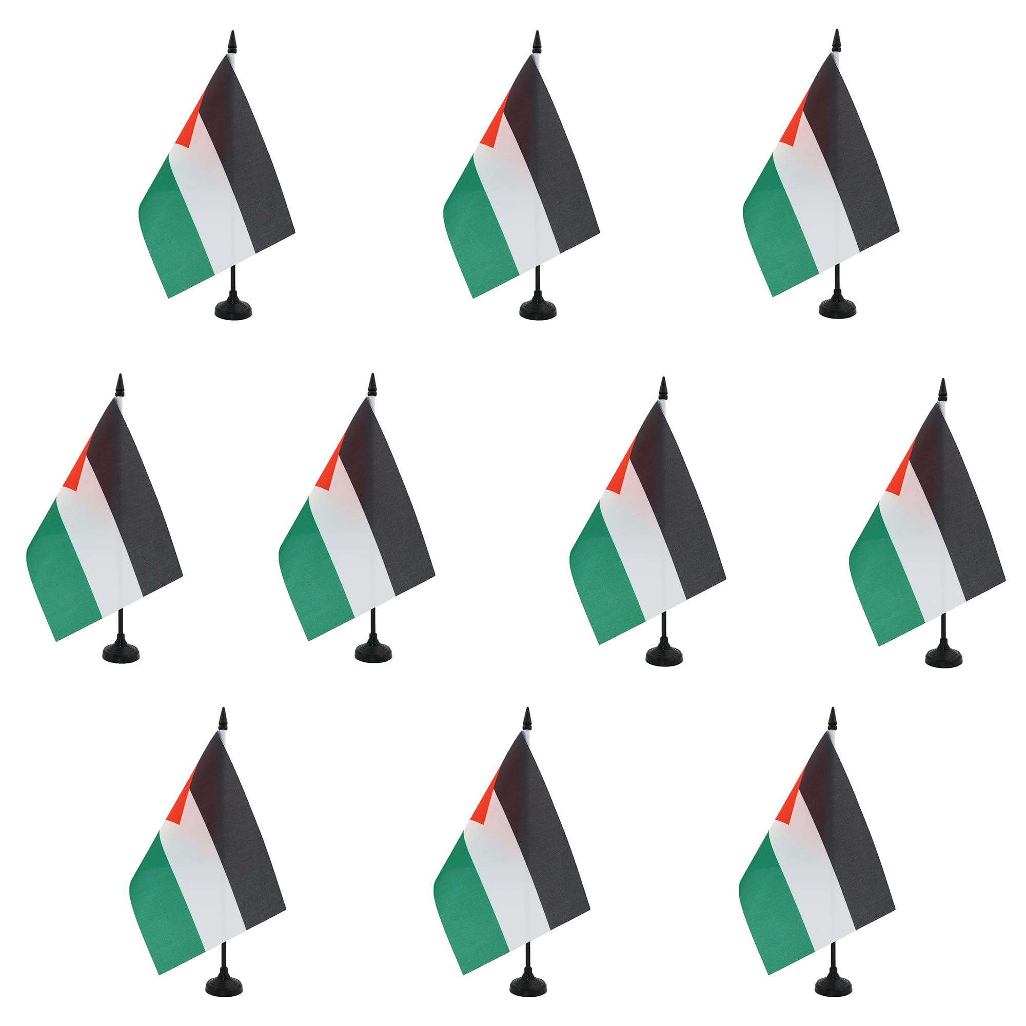 AZ FLAG - Set of 10 Palestine Table Flag 5'' x 8'' - 10 Small Palestinian Office Flags 100% Polyester 21 x 14 cm - Mini Desk Flag with 10'' Pole and Black Plastic Base