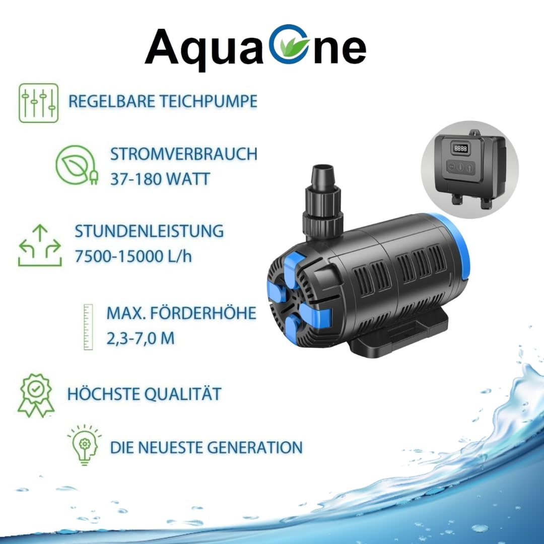 AquaOne Zestaw filtrów do oczka wodnego z pompą do stawu, pompa filtrująca CPU-50000 do stawu o pojemności do 80 000 litrów, kompletny zestaw z lampą UV, regulowana pompa Eco 37-180 W, skimmer, wąż do