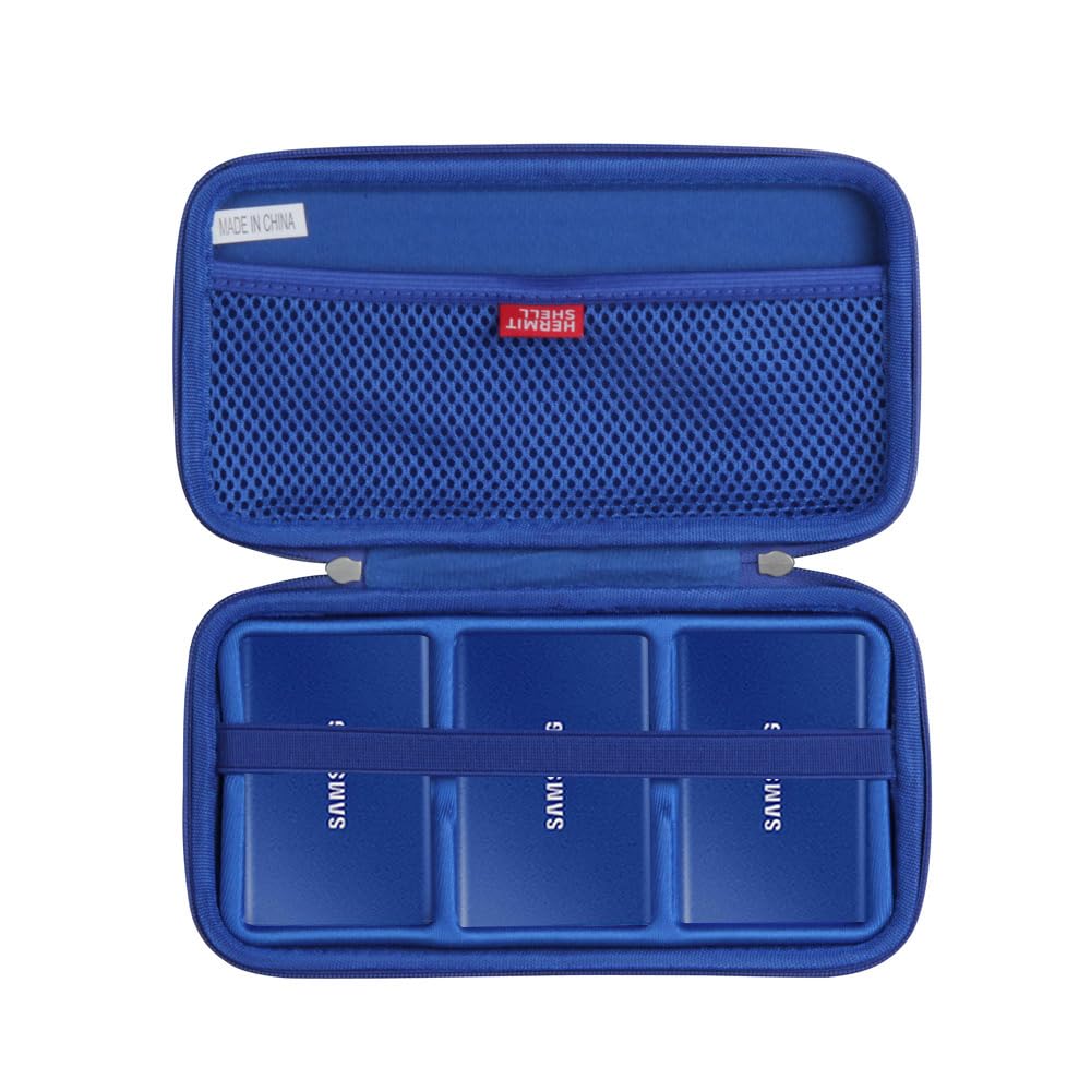Hermitshell Hard Travel Case for Samsung T7 / T7 Touch Portable SSD 1TB 2TB 500GB USB 3.2 External Solid State Drive (Case for 3 Hard Drives, Sapphire Blue)