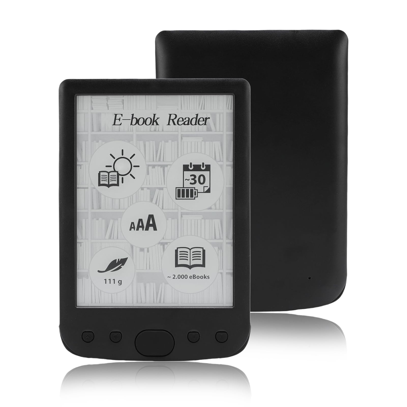 VBESTLIFE Lector de 6 Pulgadas E, Pantalla Táctil Grande con 800x600 de Alta Resolución, Papel como Pantalla para Protección para los Ojos, Admite PDF Epub Mobi (16GB)