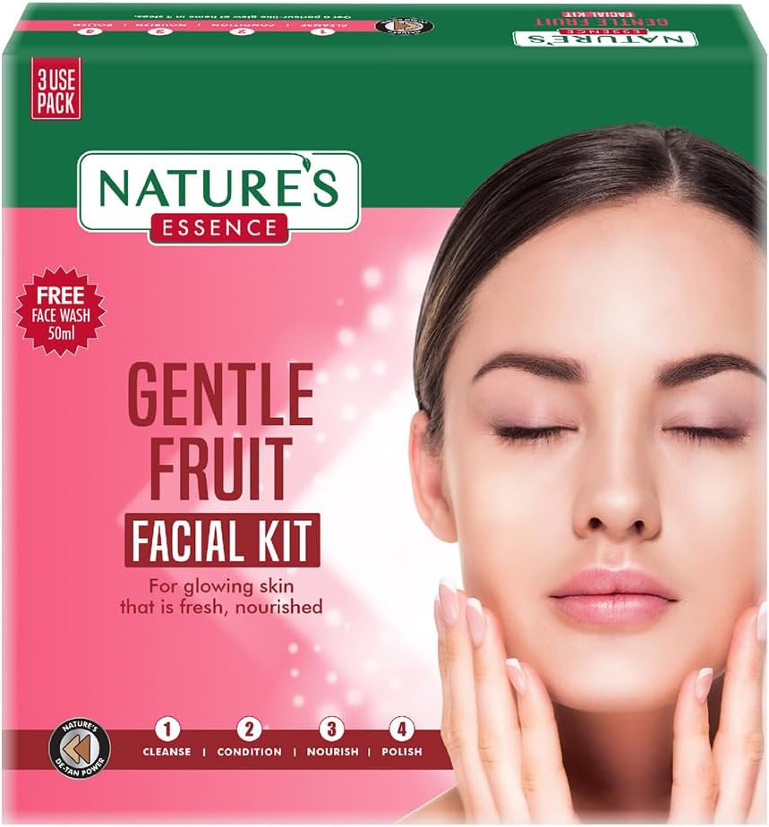 Nature’s Essence Gentle Fruit Facial Kit | For Nourished, Radiant & Dewy Fresh Skin| Goodness of fruit extracts & Vitamin E | 100% Dermatologically Tested | Suitable for All Skin Types | 60gm + 50ml