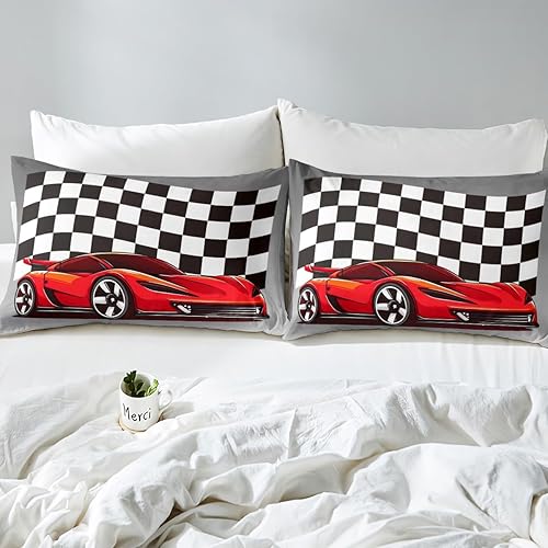 Miniatura 7 de Juego de edredón de coche de carreras, edredón de plumón de auto de carreras de velocidad fresca, tamaño individual para niños, niñas, adolescentes,