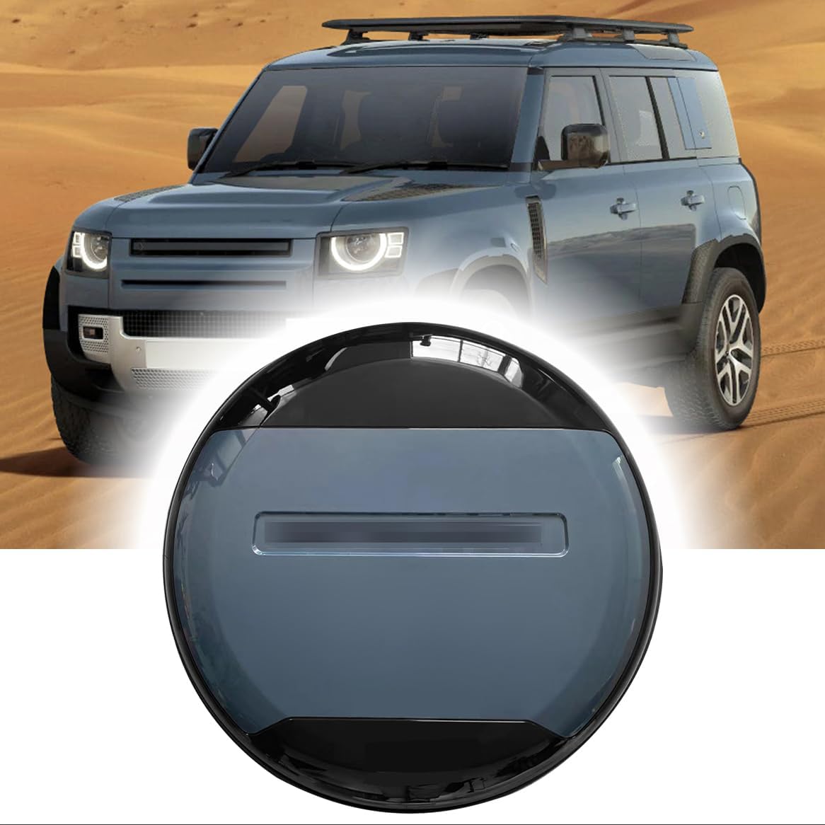Spare Tire Cover ABS Spare Tyre Wheel Cover Protector fits for LR-Defender 110 90 130 2020-2024 2025 (Tasman Blue + Glossy Black + Black Letter)