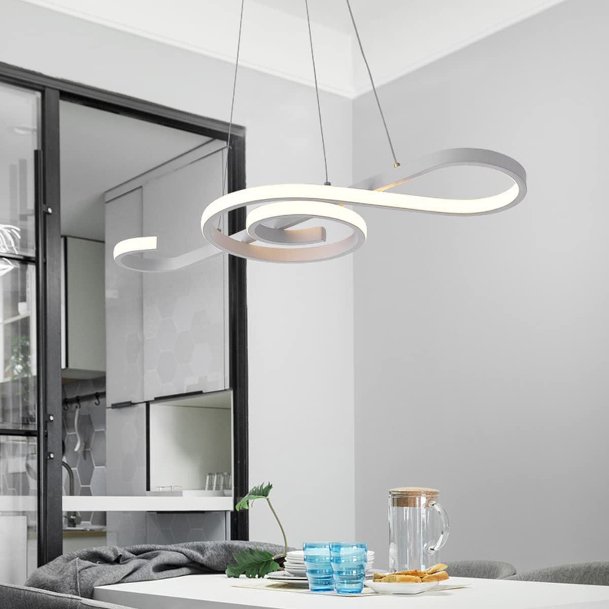 Lampy sufitowe do sypialni, stołu jadalnego LED ściemnialna z pilotem zdalnego sterowania, regulowana wysokość, lampa sufitowa do salonu, kreatywność, oświetlenie jadalni (białe dł. 100 cm/6