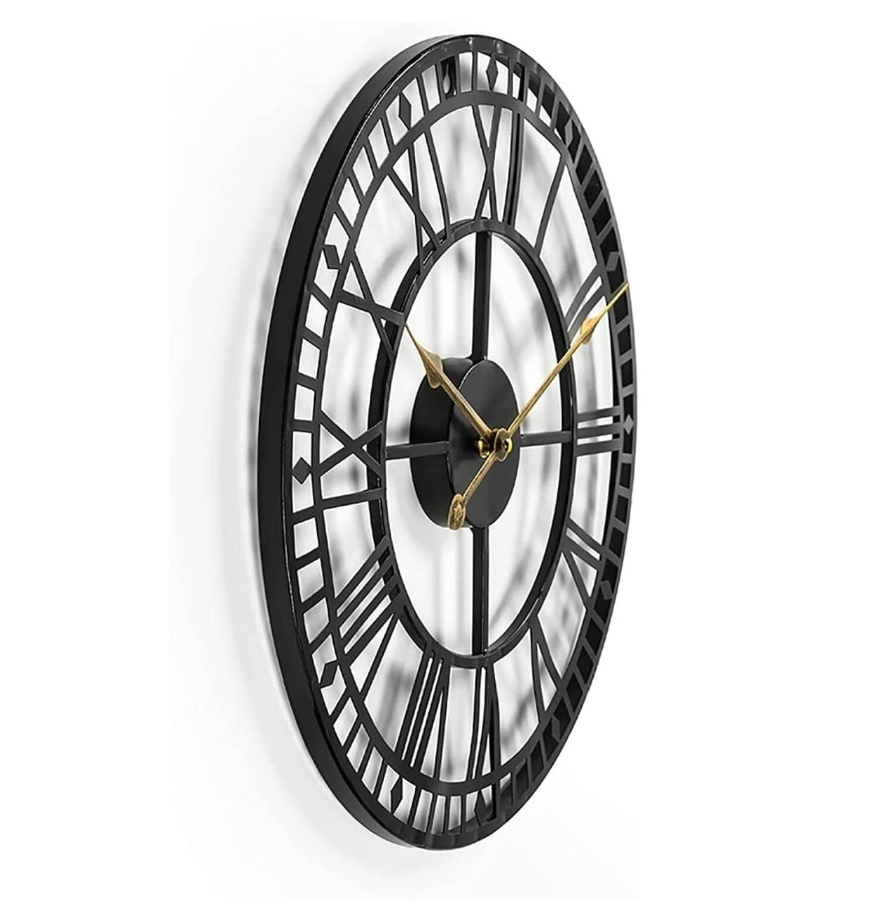 Zegar ścienny, Metalowy Zegar Ścienny Dekoracyjny Zegar Ścienny Z Cyframi Rzymskimi 3D Cichy Na Baterie W Stylu Industrialnym Skandynawski Zegar ścienny (Material : Svart, Size : 60 * 60cm)