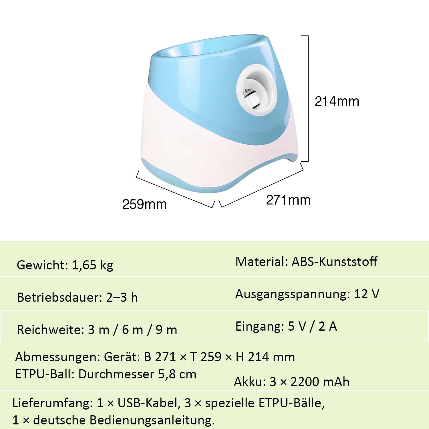 kurflo Automatischer Ballwerfer für Hunde, Automatischer Ballwurf, inkl. 3 verbesserter ETPU-Bälle, 3 Wurfweiten, Automatisches Auffangen, Ideal für Kleine, mittele Hunde Größe M (Weiß-Blau)