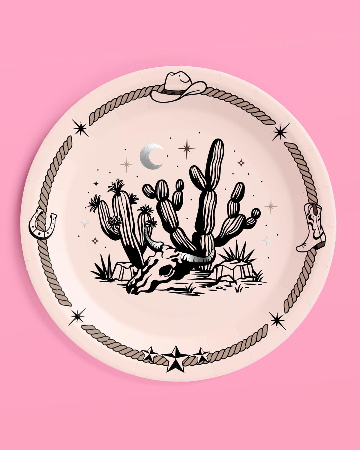 XO, Fetti Party Western Paper Plates - 24pcs | 9" | Rodeo Bachelorette Decor, Cowgirl & Cowboy Kids Bday Tableware - Image 2