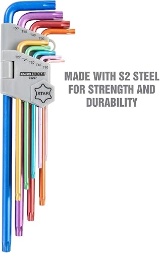 Miniatura 4 de OEMTOOLS 24297 Juego de llaves de estrella extra largas con código de color, juego de 9 llaves Torx Allen, fácil acceso a lugares difíciles de