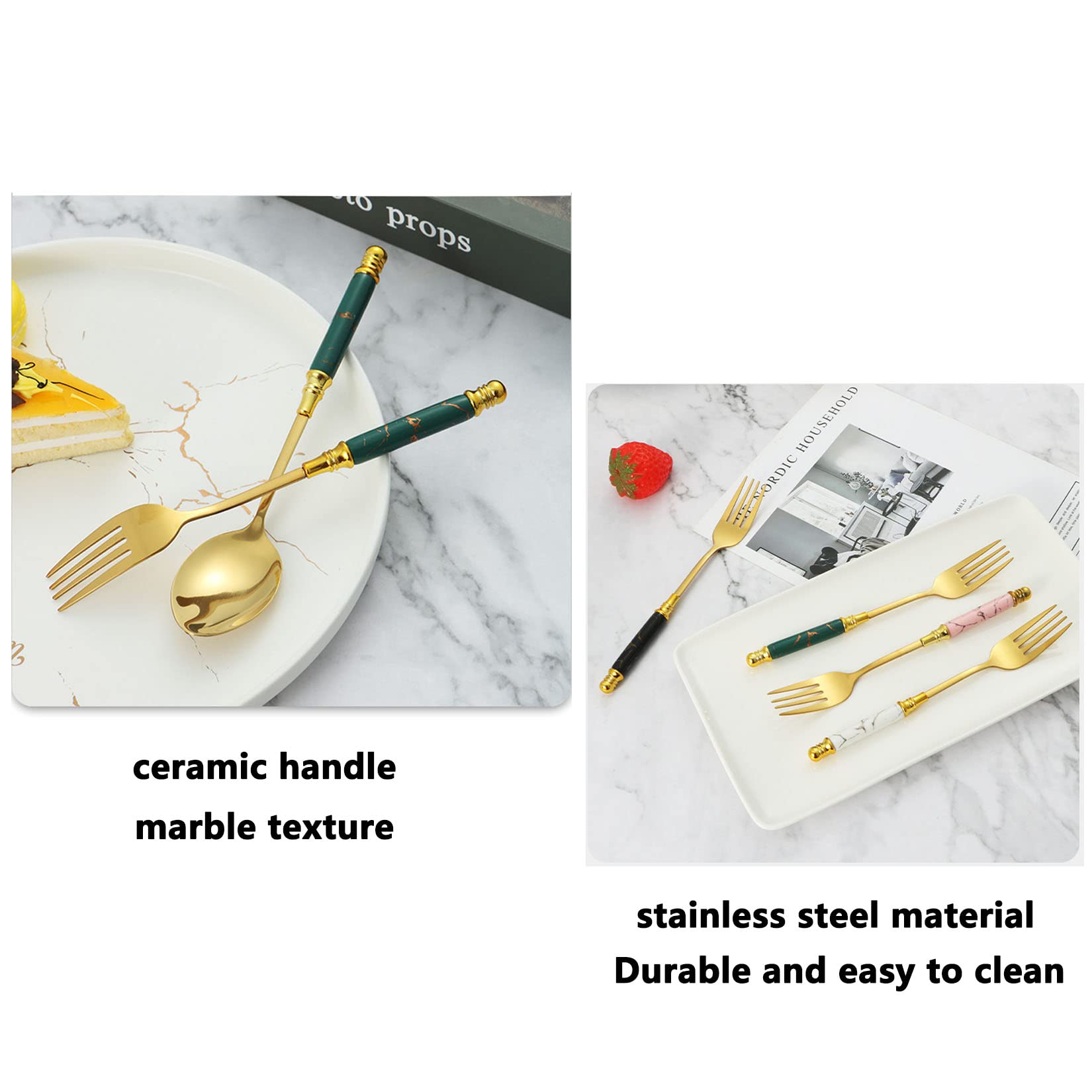 Juego De Cubiertos De Acero Inoxidable, 24 Piezas Cubiertos Reutilizables Con Estante De Almacenamiento, Mango Único De Textura De Mármol De Porcelana, Adecuado Para Uso Diario, Cena.,Blanco