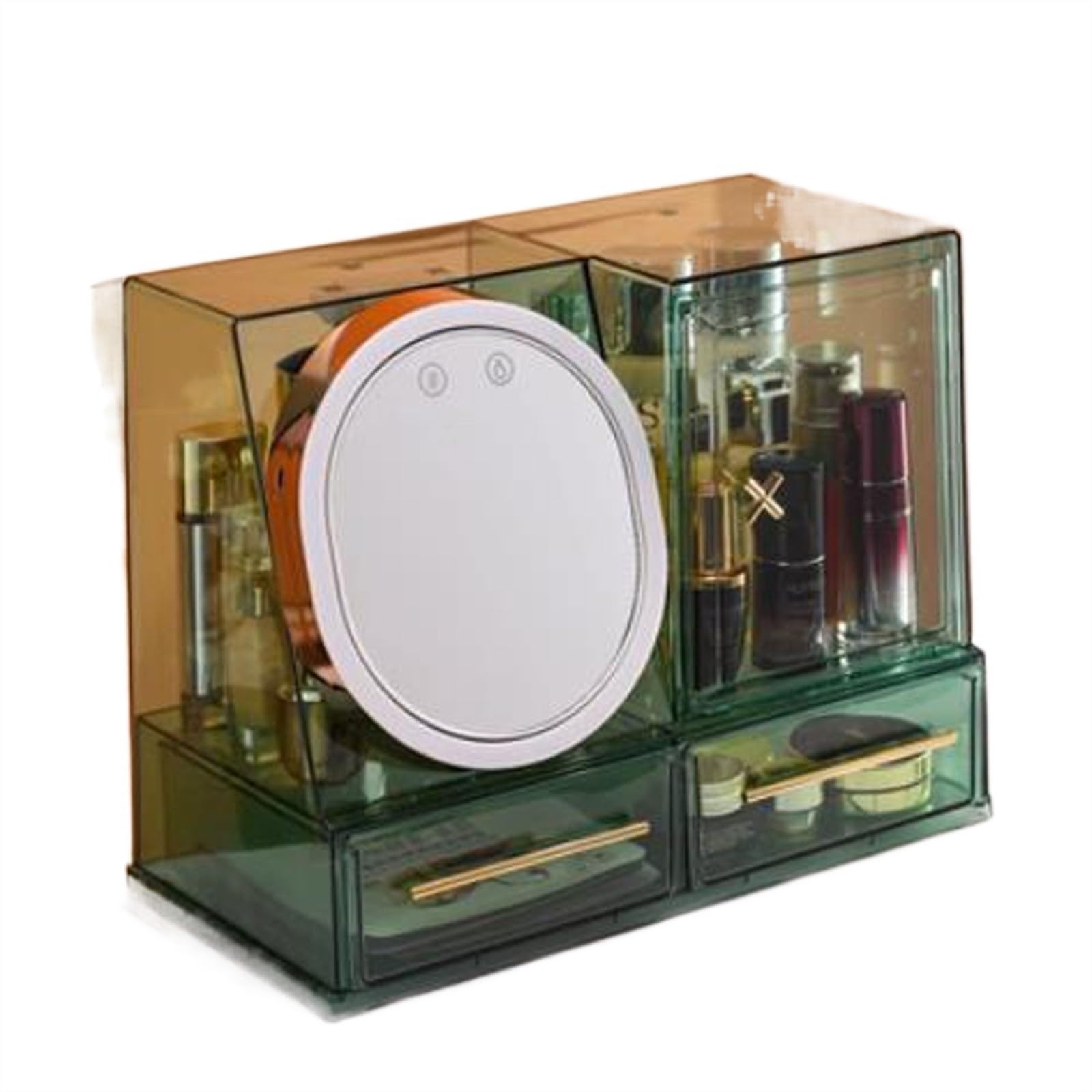 ZYYANSHOP Makeup Organizer with LED Mirror and Fan, Large Capacity Cosmetic Storage Display Case, Waterproof and Dustproof Skincare for Bathroom and Vanity Dresser Cosmetic Storage Box(Green)