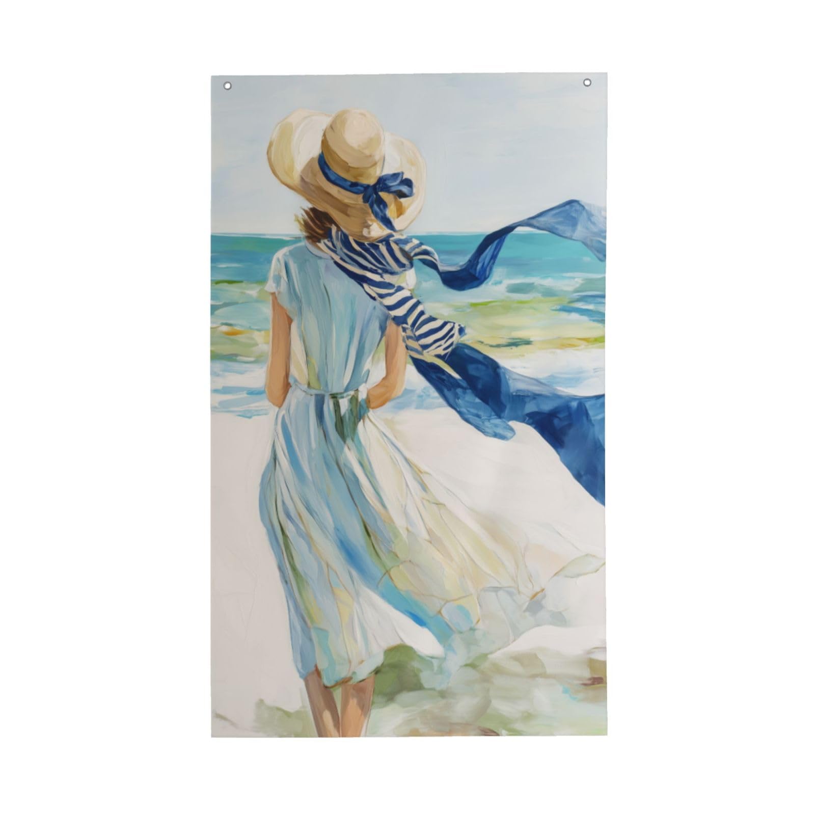 Elegant Woman In Beach Hat Yard House Flags,3x5 Ft Season Greeting Banner With Grommets Indoor Outdoor Party Home Decorations