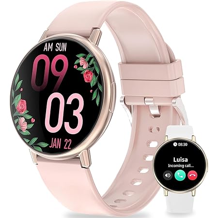 Efolen Smartwatch Damen, 1.39" Fitnessuhr mit Telefonfunktion Schrittzähler Herzfrequenz Blutdruck SpO2 Sprachassistent Smart Watch Damenuhr IP67 Fitness Tracker, Android iOS, Roségold