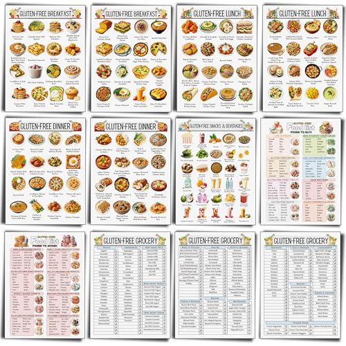 Image of Sinload 12 Pcs Gluten Free Meal Plan Poster Grocery List Gluten-free Diet Guide to Manage Celiac Disease for Healthy Eating