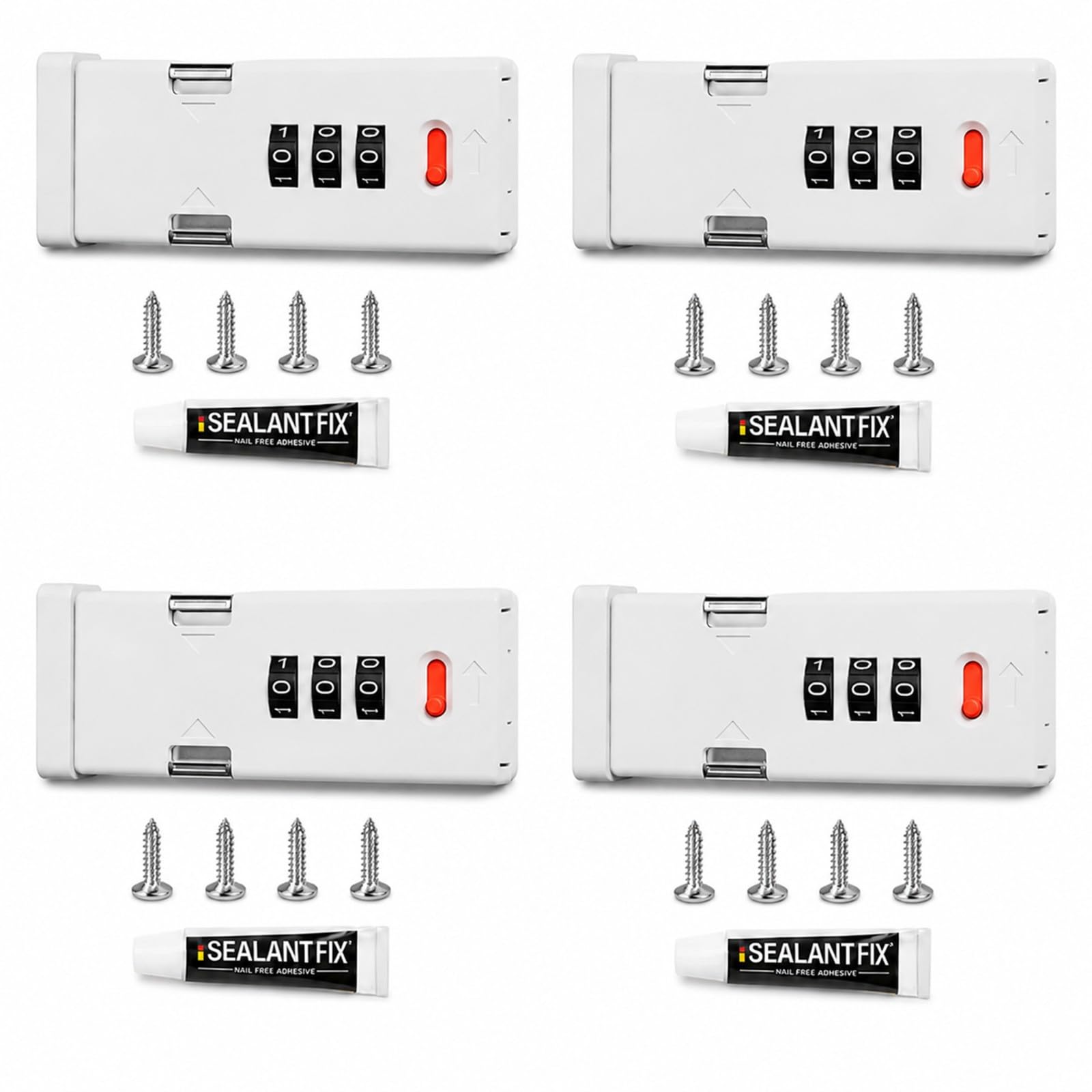 4 cerraduras para armarios de 90 grados, pestillo de combinación ajustable de 3 dígitos, cerradura de seguridad sin llave de aleación de zinc para armarios de cocina y puertas de despensa.(White)