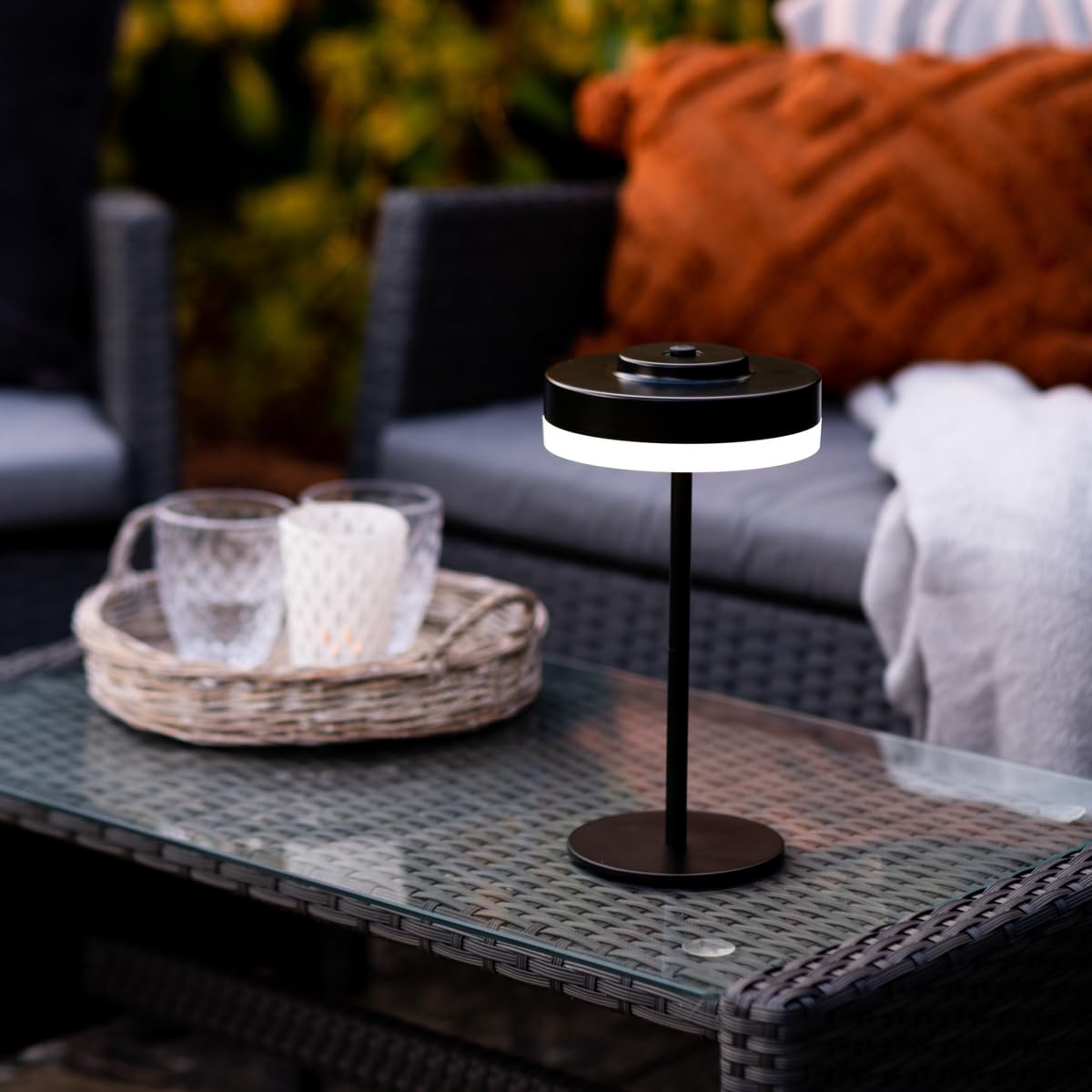 Auraglow Black Outdoor Lamp Table Light – Rechargeable – Cordless – Led 4000K Warm White - 3 Brightness Settings – Ip44 Weatherproof By