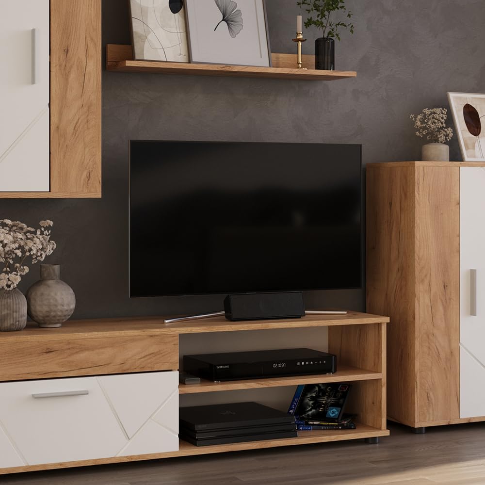 Vicco Meuble Mural Berno, Chêne doré/Blanc, Set de 4 pièces, Convient au Rangement des appareils multimédias et des Accessoires