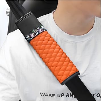 zipelo 2 Pcs Auto Seat Belt Cover, Breathable Leather Shoulder Pads Protect Your Neck, Harness Pads Strap for a More Comfortable Driving, Car Accessories Compatible with Adults Kids Orange