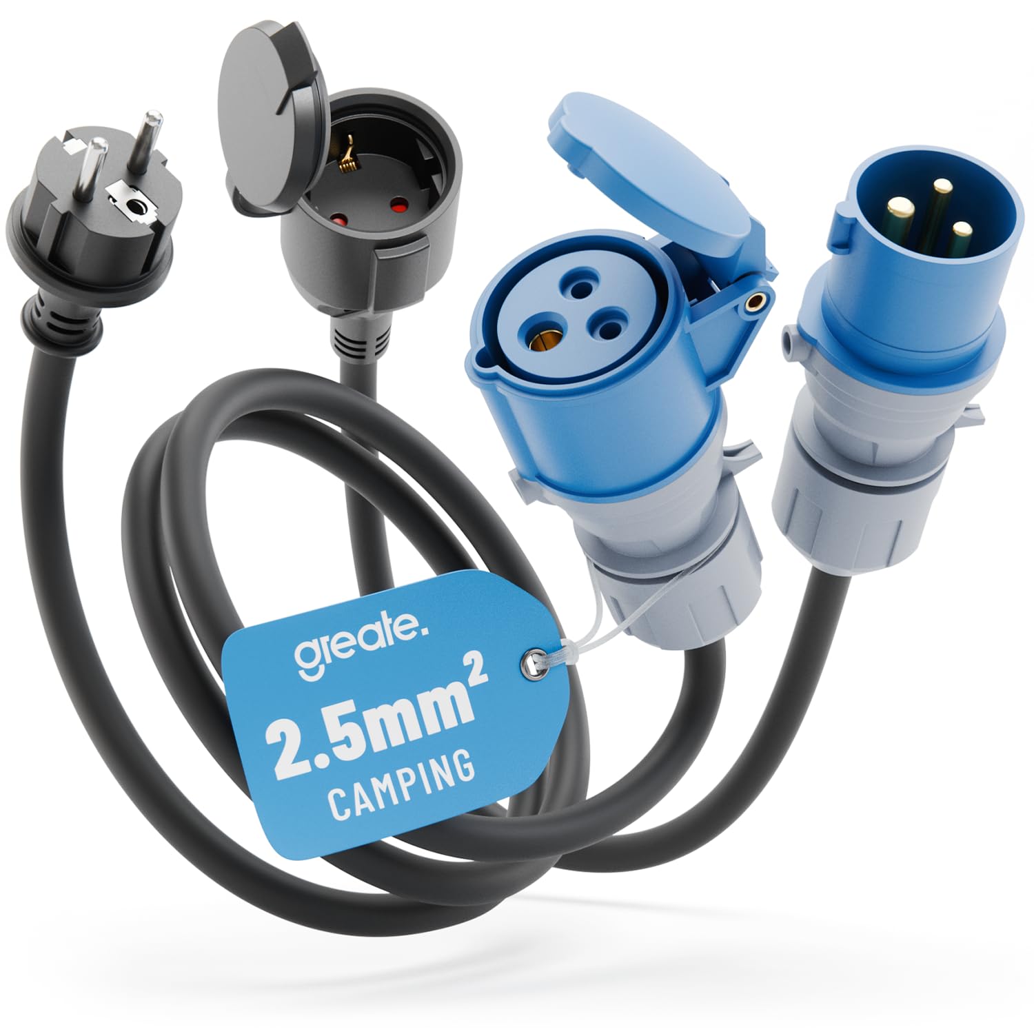 greate CEE Adapter Set Schuko Stecker auf CEE Kupplung & CEE Stecker auf Schuko Kupplung - Adapter CEE Stecker Kupplung 230V & IP44 Schutz - CEE Adapter Schuko Kupplung, Strom für Camping, CE Adapter